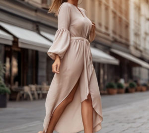 Женщина в длинном платье с объёмнымидлинными рукавами